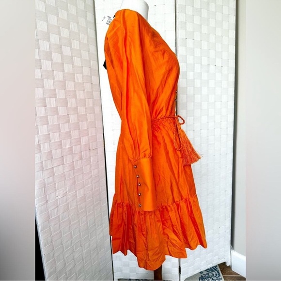 Robert Rodriguez Orange Silk Ling Sleeve Dress With Belt Size 2 NWT - Picture 6 of 13